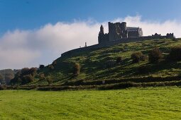 View of Rock of Cashel castle ruins on hill, Ireland, UK