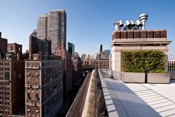 View of buildings from terrace garden in New York, USA