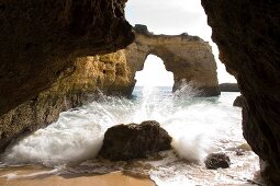 Rock formation in blue sea in Algarve, Portugal