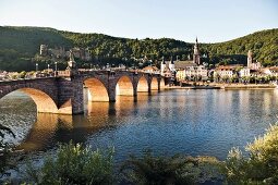 View of Karl-Theodor Bridge and Neckarstadt in Heidelberg, Germany