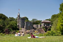 New York: Sonnen auf einer Wiese im Central Park, x