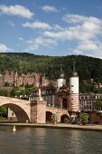 View of Karl-Theodor Bridge and Neckarstadt in Heidelberg, Germany