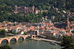 Aerial view of Old Neckar bridge and cityscape in Heidelberg, Germany