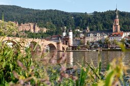 View of Karl-Theodor Bridge and Neckarstadt in Heidelberg, Germany