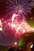 Fireworks in sky of Trocadero at night, Paris, France