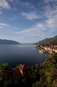View of houses on Cannero coast in Lago Maggiore, Italy
