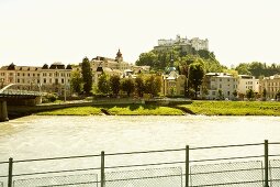 View of Salzach river and old town, Salzburg, Austria
