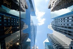 Exterior of Pink building at Madison Avenue in New York, USA, low angle view