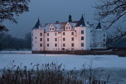 View of Glucksburg Castle in winter, Schleswig-Holstein, Germany