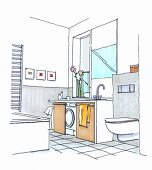 Illustration of interior of a bathroom