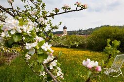 View of Oberschonenfeld Abbey and field in Augsburg, Bavaria, Germany