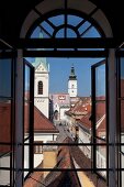 View of St. Mark's church from window in Zagreb, Croatia 