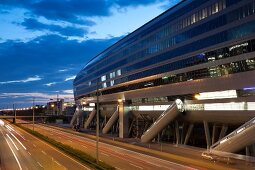 View of Squaire and road at dusk in Frankfurt, Germany