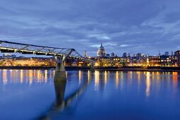 View of Thames River, Millennium Bridge, Tate Modern and St Paul's Cathedral, London, UK