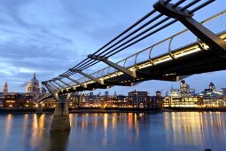 View of Thames River, Millennium Bridge, Tate Modern and St Paul's Cathedral, London, UK