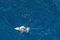 Boat at Ningaloo Reef in Australia, Aerial view