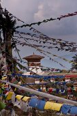 Colourful buntings at temple, Bhutan