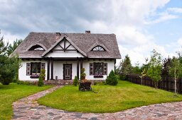 View of houses in village Wygryny in Mikolajki, Warmia-Masuria, Poland