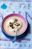 Chestnut soup with mushrooms and thyme