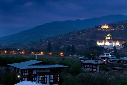 Night view of town and Paro valley, Bhutan