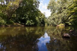 View of Wurzbacher pond in Niederwurzbach, Blieskastel, Saarland, Germany