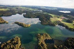 View of castle Hartmannsberg around Eggstatt Hemhofer Lake in Bavaria, Germany