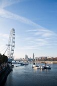 View of London Eye with river Thames, London, UK