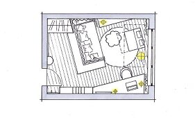 Illustration of floor plan of room in house
