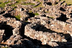 View of Nuraghe at Su Nuraxi, Barumini, Medio Campidano, Sardinia, Italy