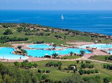 Aerial view of Colonna resort at Cala Granu, Porto Cervo, Costa Smeralda, Sardinia, Italy
