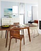 Table, chair and case tray showcase in living room