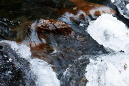 Close-up of frozen and flowing stream in Lapland, Finland