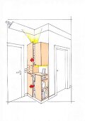 Illustration of fuse box cabinet with hidden panel