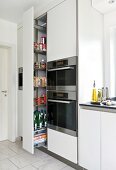 Apothecary cabinet with oven in kitchen