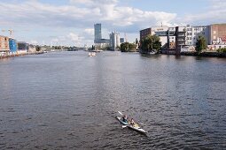 People kayaking in Friedrichshain, Berlin, Germany