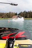 Man water skiing in lake, Dankern Castle, Haren, Germany