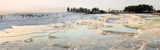 View of Pamukkale in Aegean, Turkey