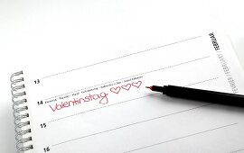 Kalender, Valentinstag, Stift, 14.Februar, Kalendereintrag, Herz