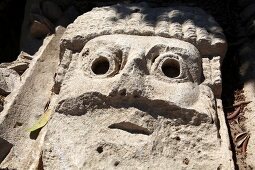 Close-up of ruins of Myra stone in Aegean, Turkey