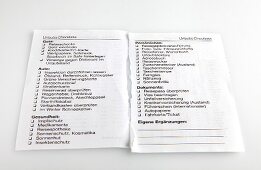 Travel checklist for vacation on white background