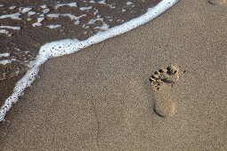 Foot print on beach of Sarigerme Park Iberthotel in Turkey