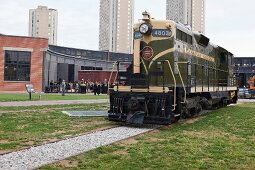 Disused locomotive in Canadian National Roundhouse Park, Toronto, Canada