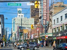 Busy Granville Street in Vancouver, British Columbia, Canada