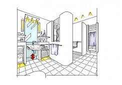 Illustration of bathroom with sink and mirror