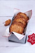 Gingerbread melba toast in a loaf tin
