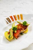 Spiced catfish with avocado and clover