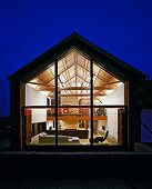 View into illuminated house