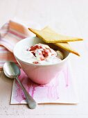 Rhubarb and honey fool with honey biscuits