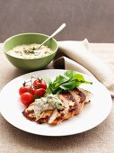 Chicken breast with walnut and herb sauce