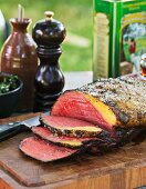 Roast beef, partly carved